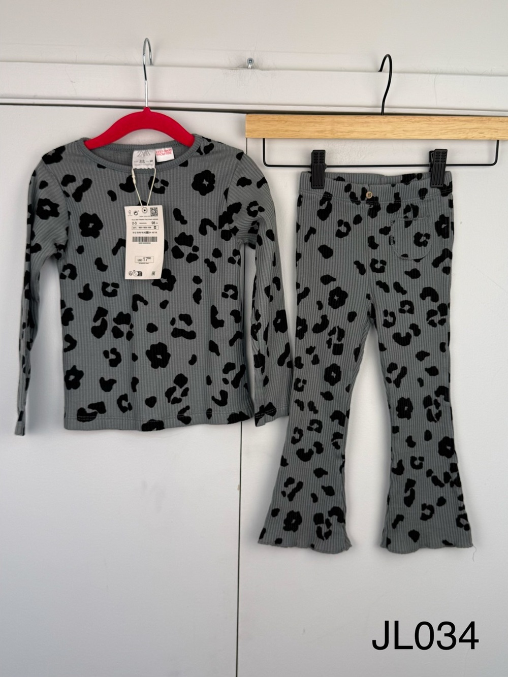 ZARA Kids Gray Black Leopard Ribbed 2-Piece Set 2-3Y NWT